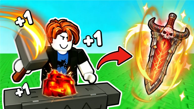 Official artwork of a glowing ore forge and a large ember sword